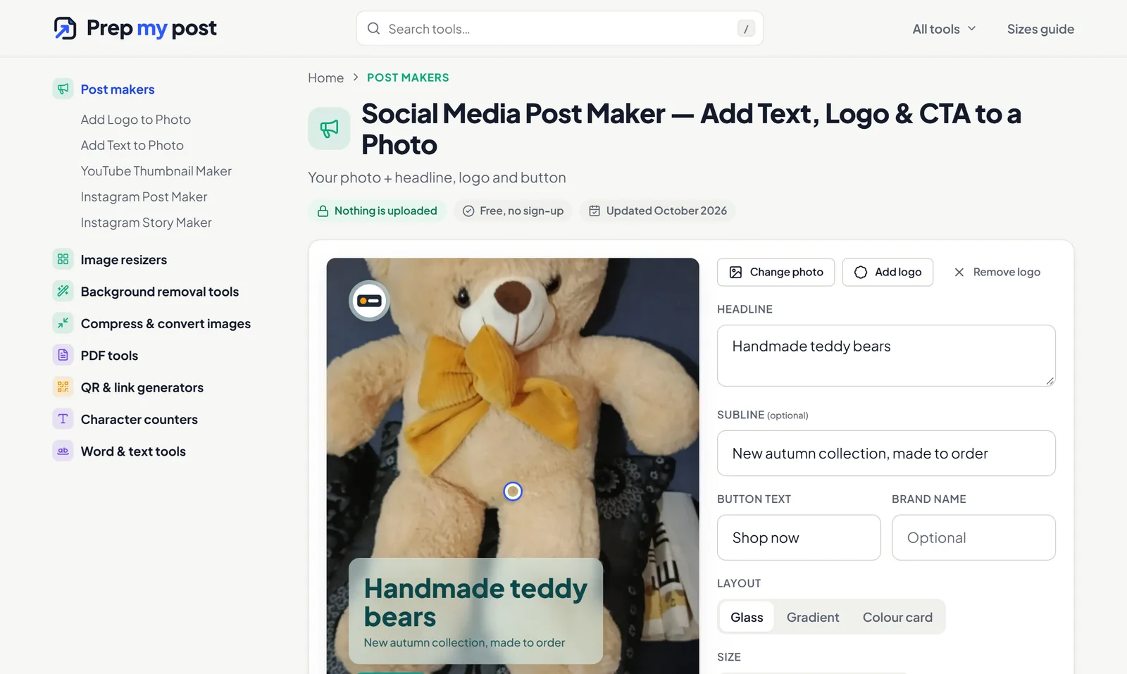 PrepMyPost social media post maker with headline and logo